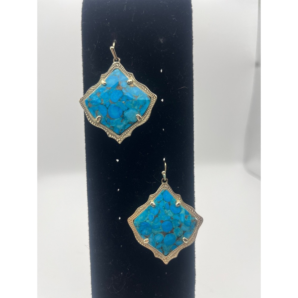 Kendra Scott Turquoise Stone Fringe Necklace and Earrings‎ Set Gold Tone